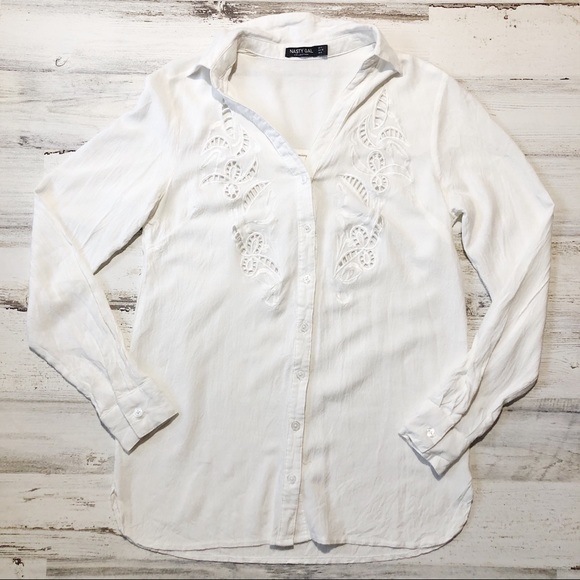 Nasty Gal Button Down Blouse with Cutouts - Picture 1 of 3
